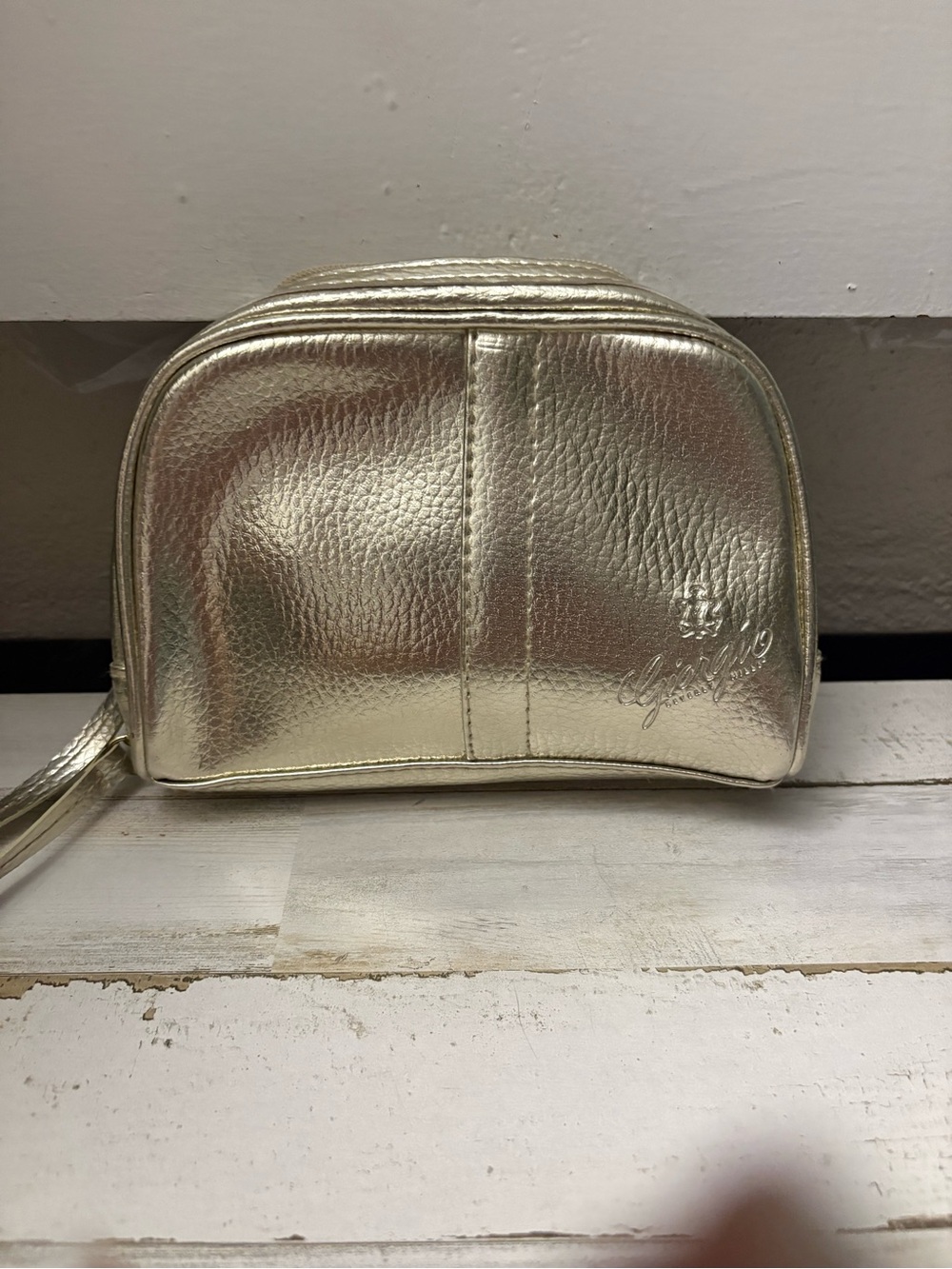 Vintage Giorgio Beverly Hills Gold Metallic Textured Cosmetic Makeup Bag Clutch